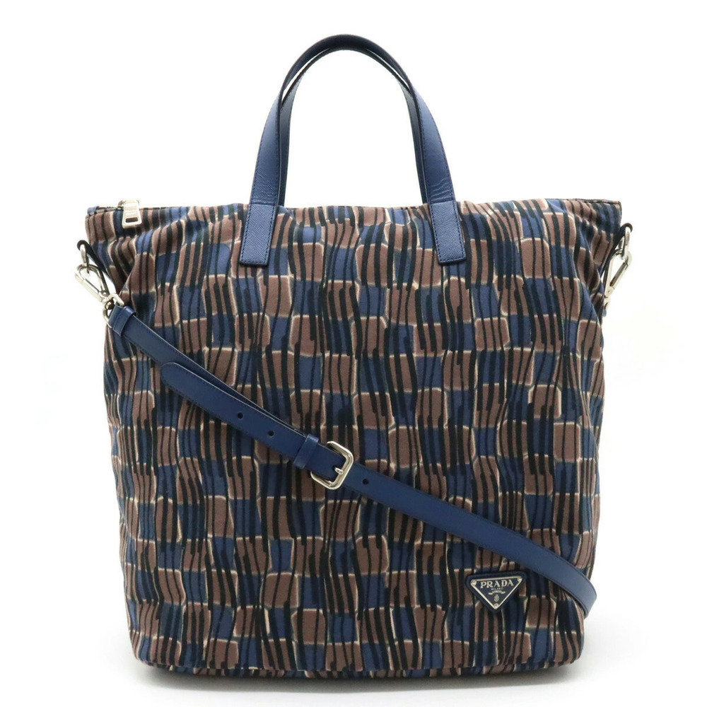 Prada Tote Bag 2way Crossbody All over Jersey Leather Navy Blue Multicolor